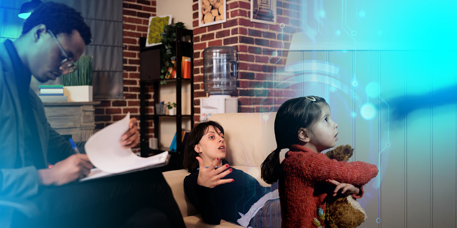  Niña víctima de conflicto parental siendo evaluada en contexto clínico, parte del trabajo forense de Luis F. González Colón.